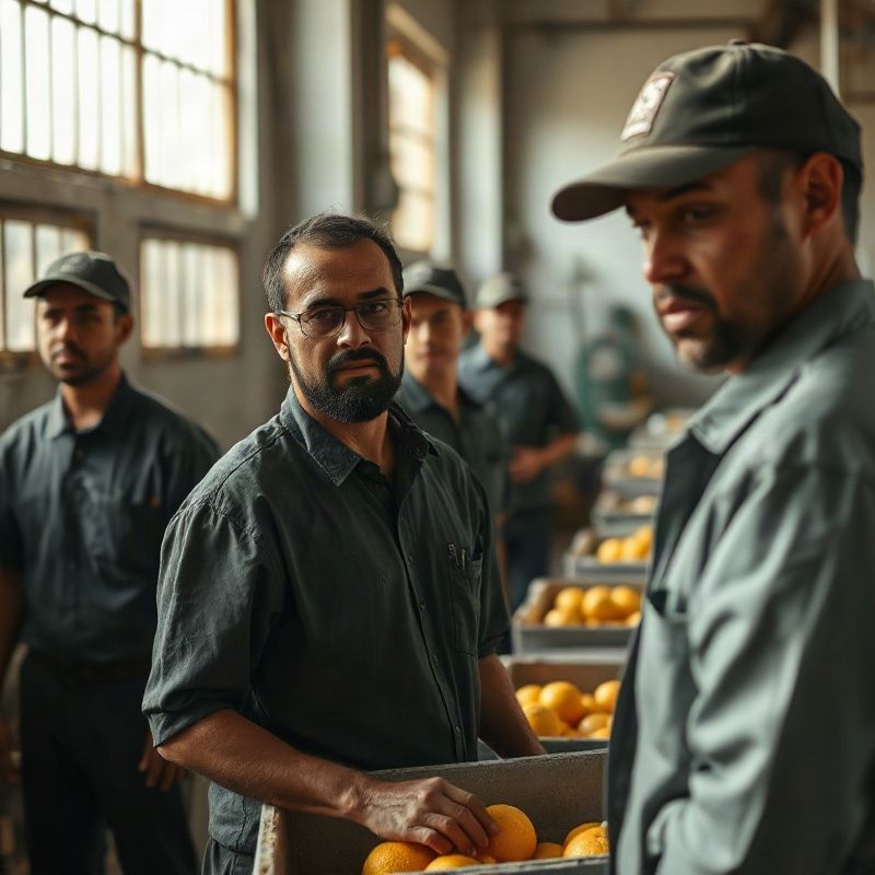 Trabajadores en una planta de procesamiento cítrico en Salto, Uruguay